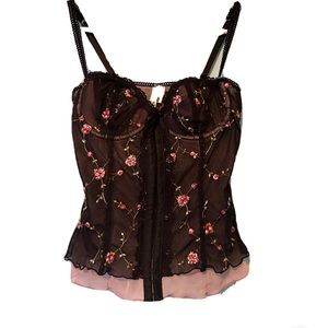 Y2k Embroidered Floral Corset with Lace Detailing. Vintage, Size 36B, Rampage.